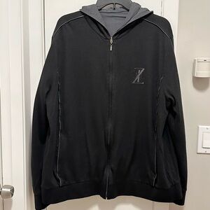 ZILLI Reversible Zip Up Hooded Logo Jacket Wool Cashmere Silk black gray XL Men